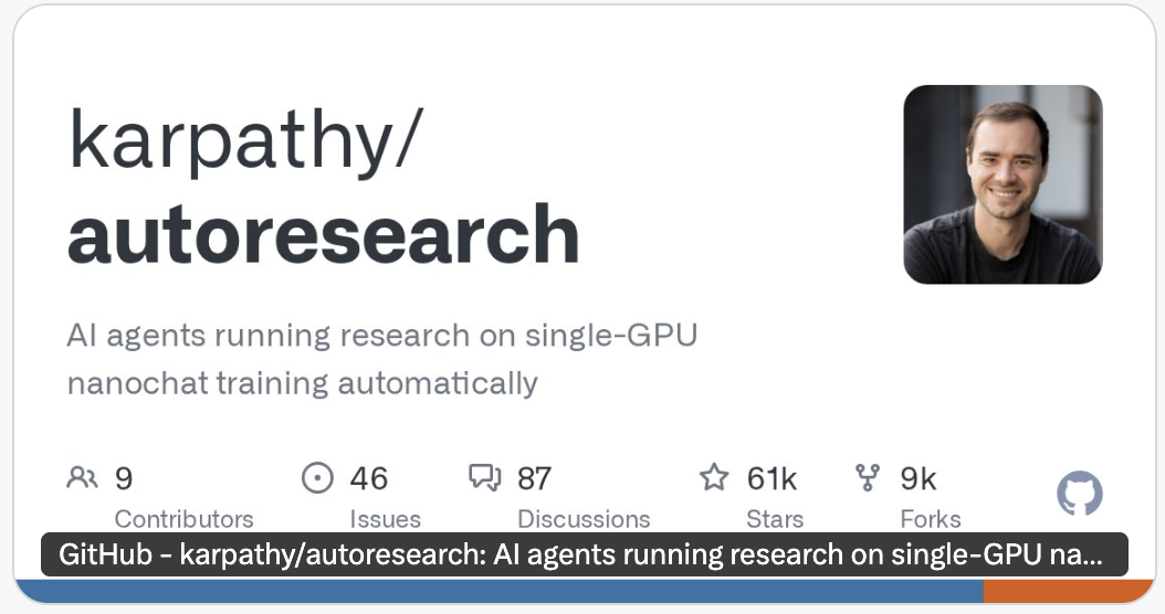 karpathy/autoresearch on GitHub